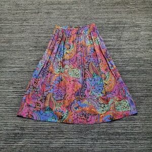 VTG Christian Dior Chemises Size 12 Multicolor Floral Paisley Pleated Midi Skirt